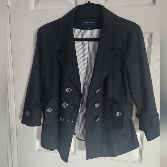 Banana Republic Women's Black Short Peacoat Size 8 - Picture 2 of 6